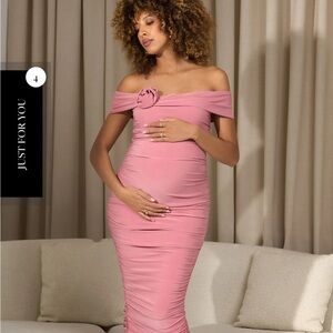 Club L London Pink Off-Shoulder Bodycon Midi Dress